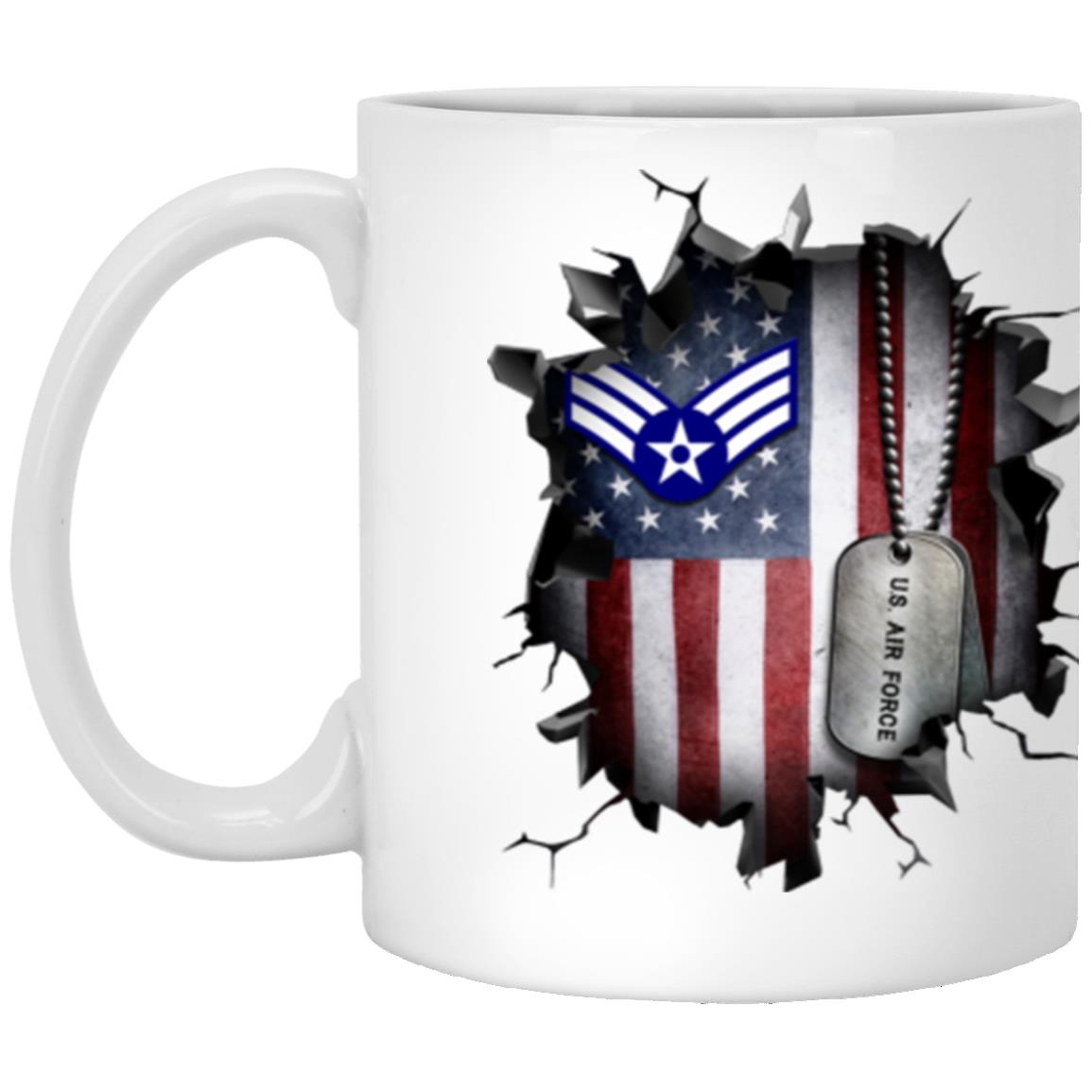 US Air Force E-4 Senior Airman SrA E4 Enlisted Airman Ranks AF Rank 3D Break Effect Coffee Mug 11oz - 15oz White Mug