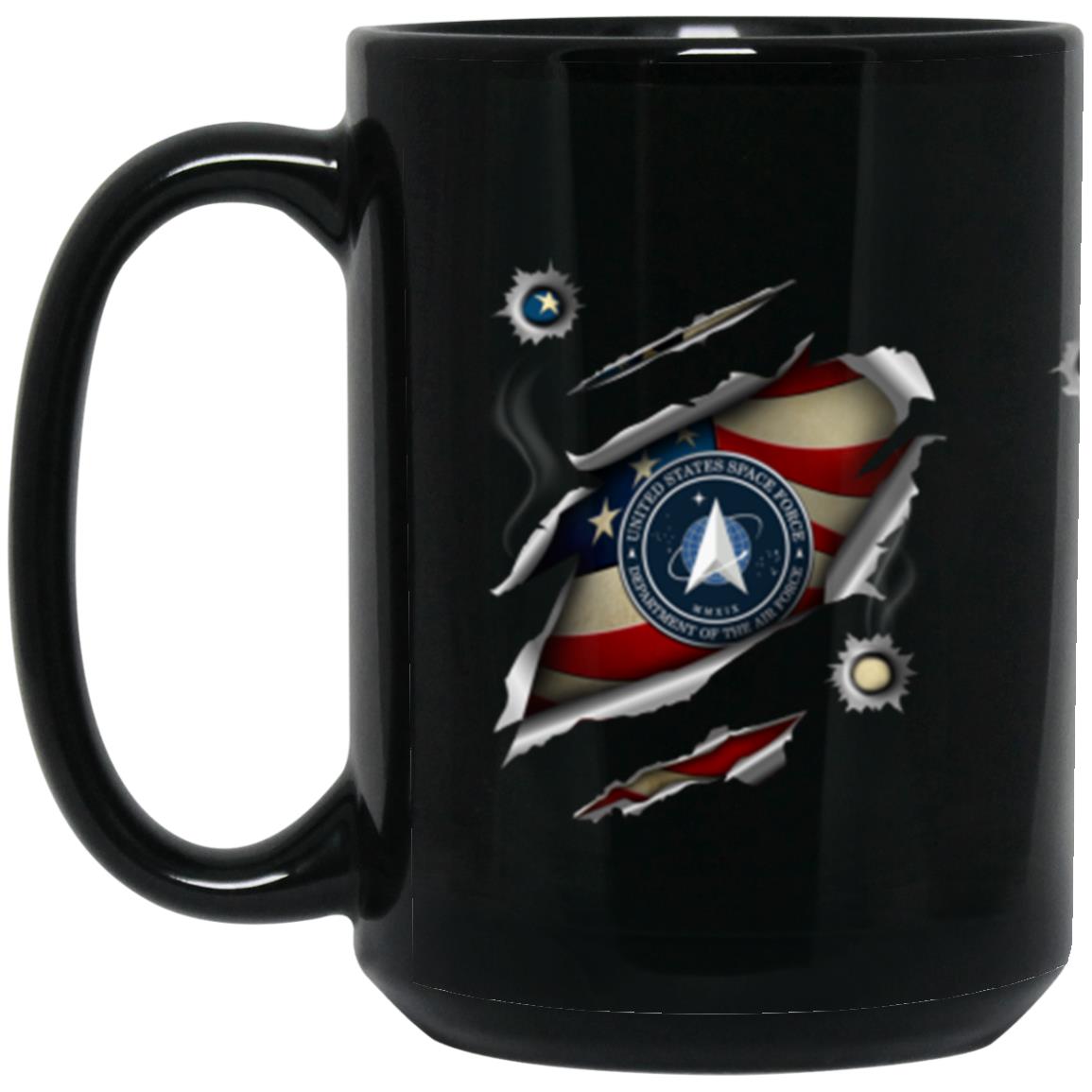 US Seal of the United States Space Force 3D Bullet Holes Effect 11oz - 15oz Black Mug