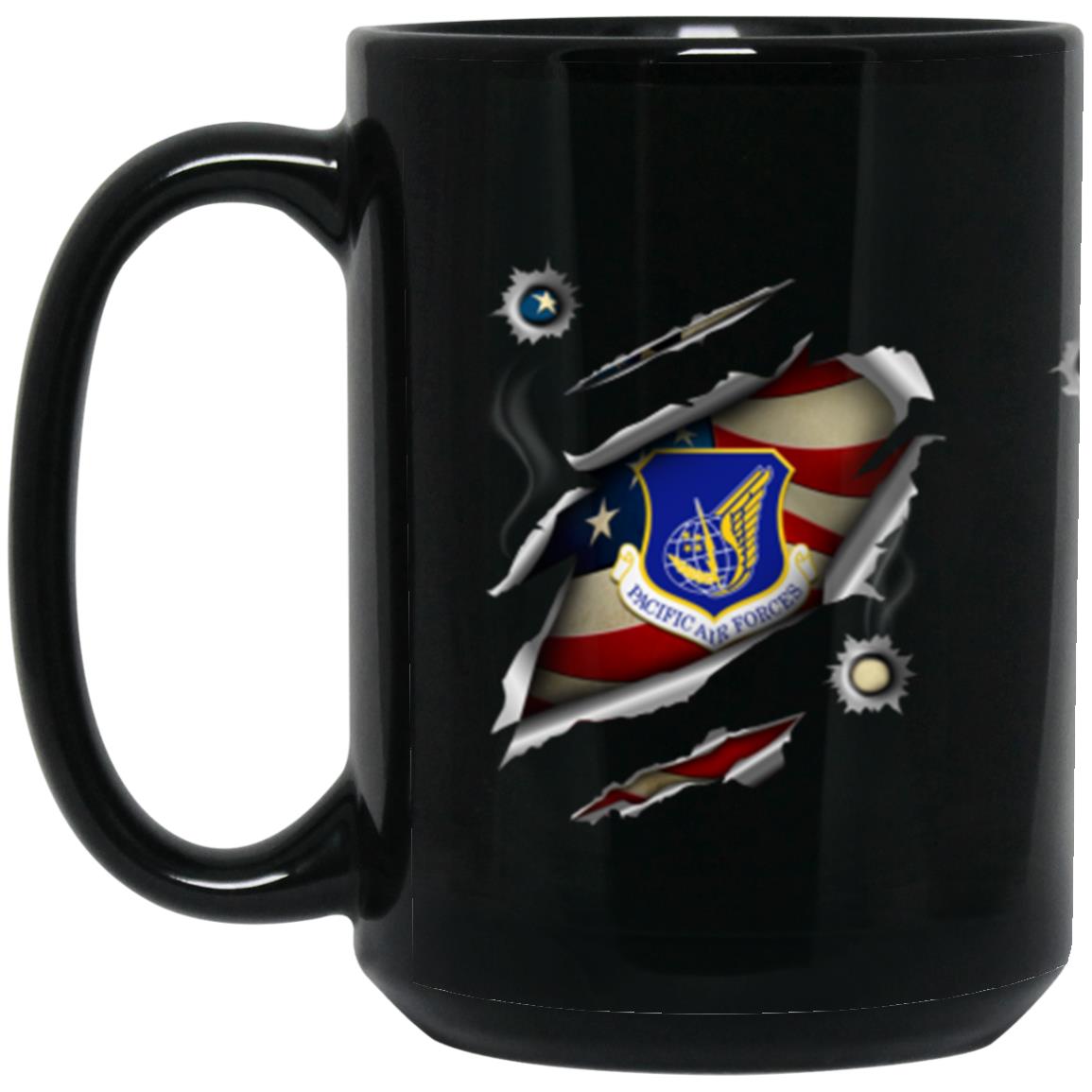 US Air Force Pacific Air Forces 3D Bullet Holes Effect 11oz - 15oz Black Mug