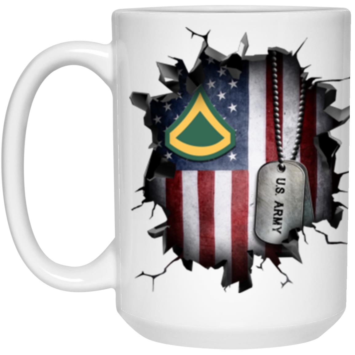 US Army E-3 PFC E3 Private First Class Ranks 3D Break Effect 11oz - 15oz White Mug