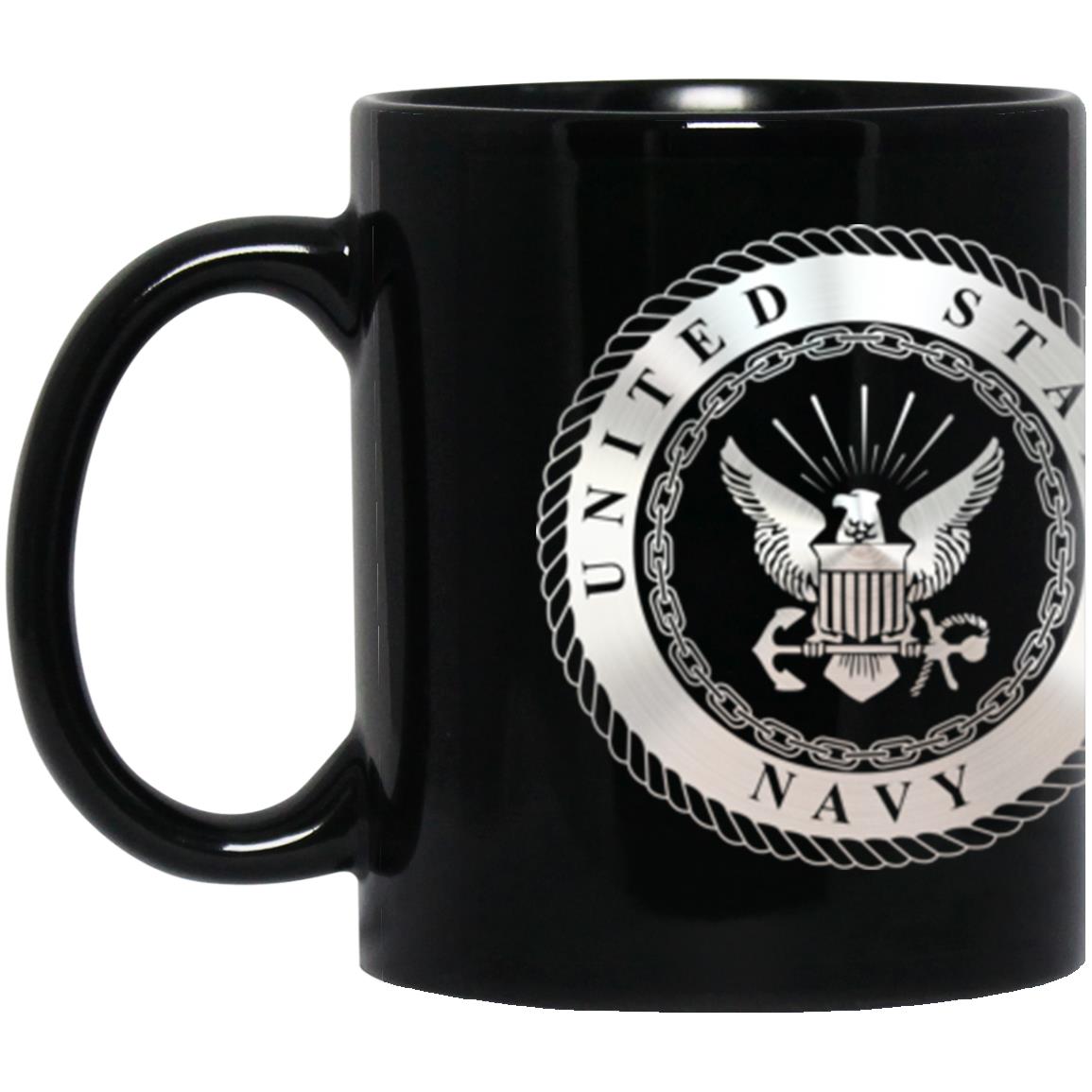 US Navy O-7 Rear Admiral Lower Half O7 RDML Flag Officer Metallic Silver Effect 11oz - 15oz Black Mug