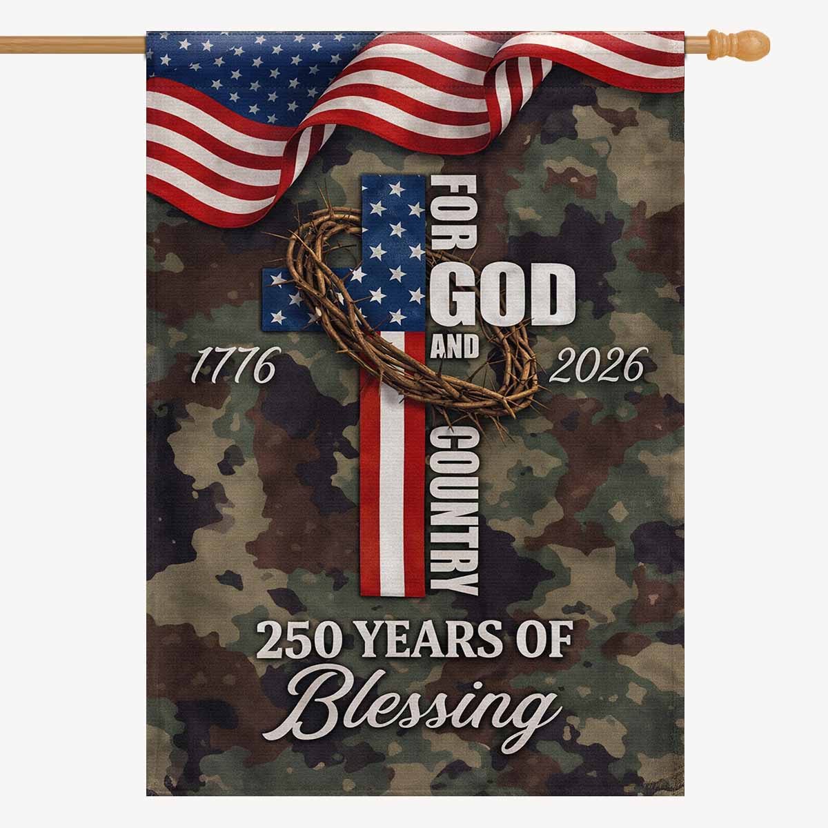 For God and Country 250 Years House Flag 1776–2026 Patriotic Banner