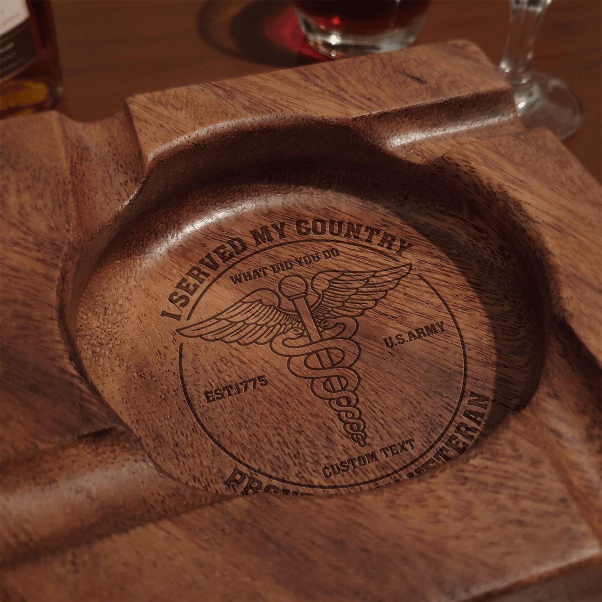 Personalized Military Cigar Ashtray U.S. Navy Custom Rank and Text
