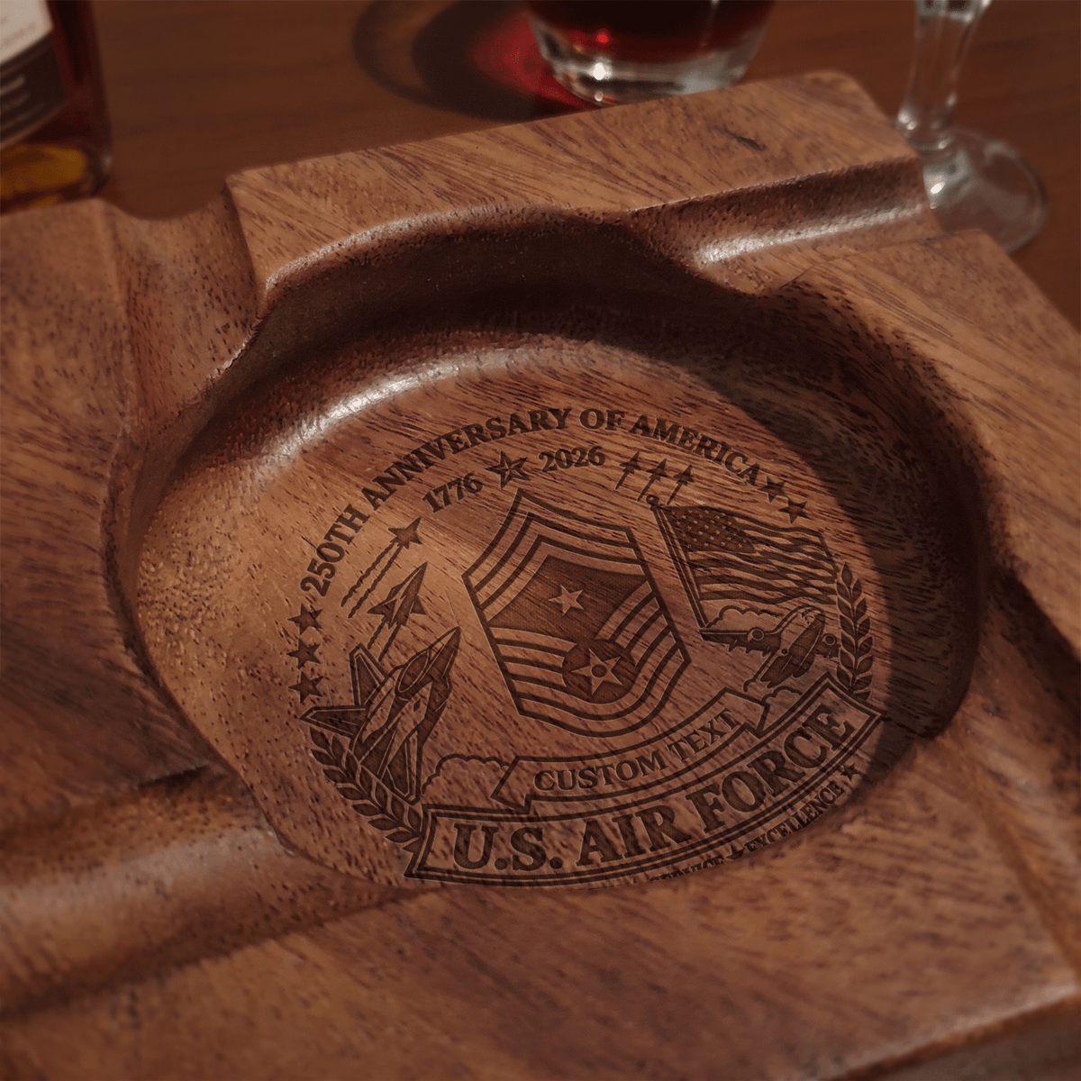 Personalized U.S. Army Wooden Ashtray Custom Rank and Military Text