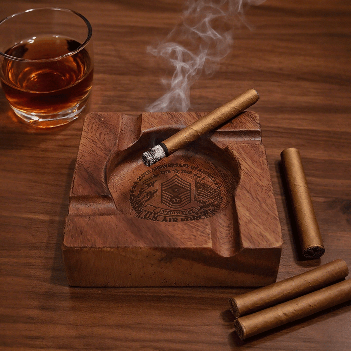 Personalized U.S. Army Wooden Ashtray Custom Rank and Military Text