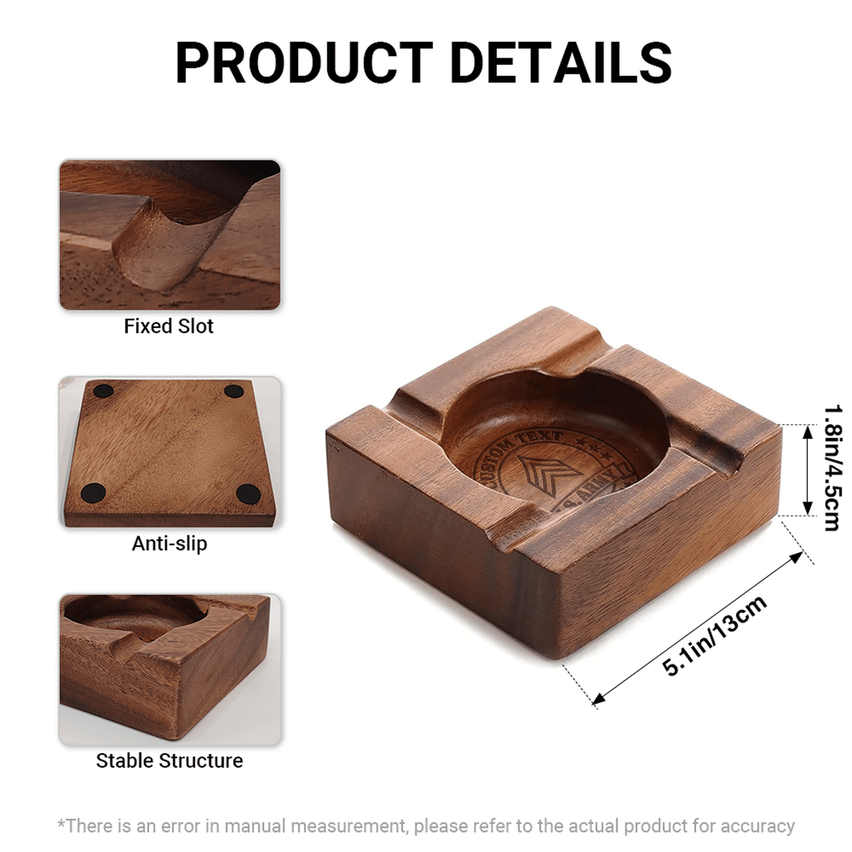 Custom Army Wooden Cigar Ashtray Personalized Rank and Custom Text