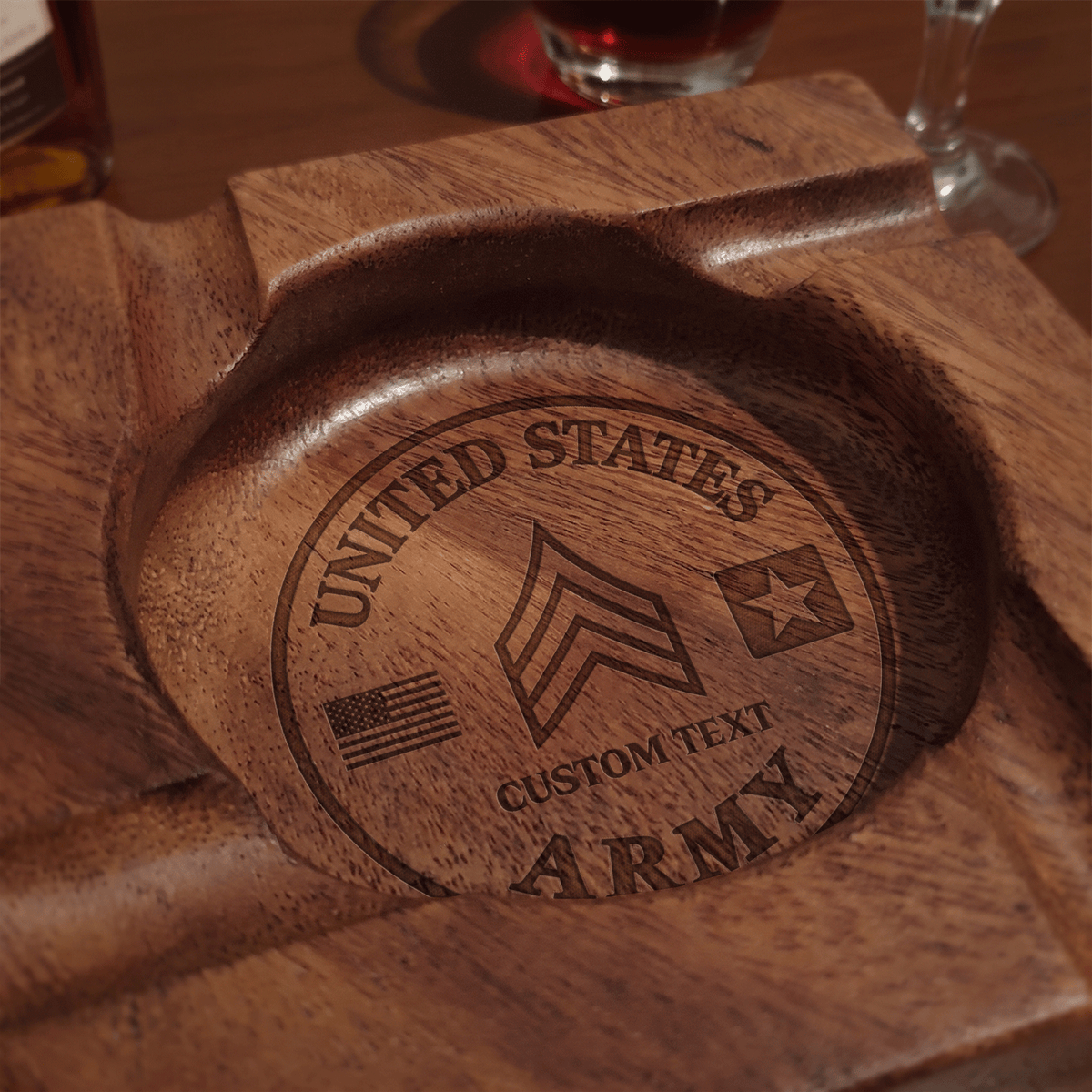 Personalized Army Cigar Ashtray Custom Military Rank and Text