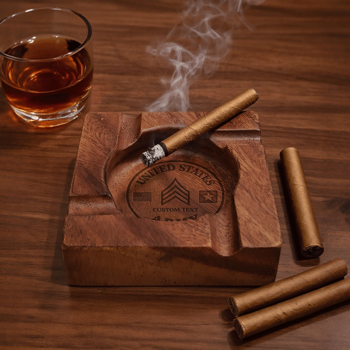 Personalized Army Cigar Ashtray Custom Military Rank and Text