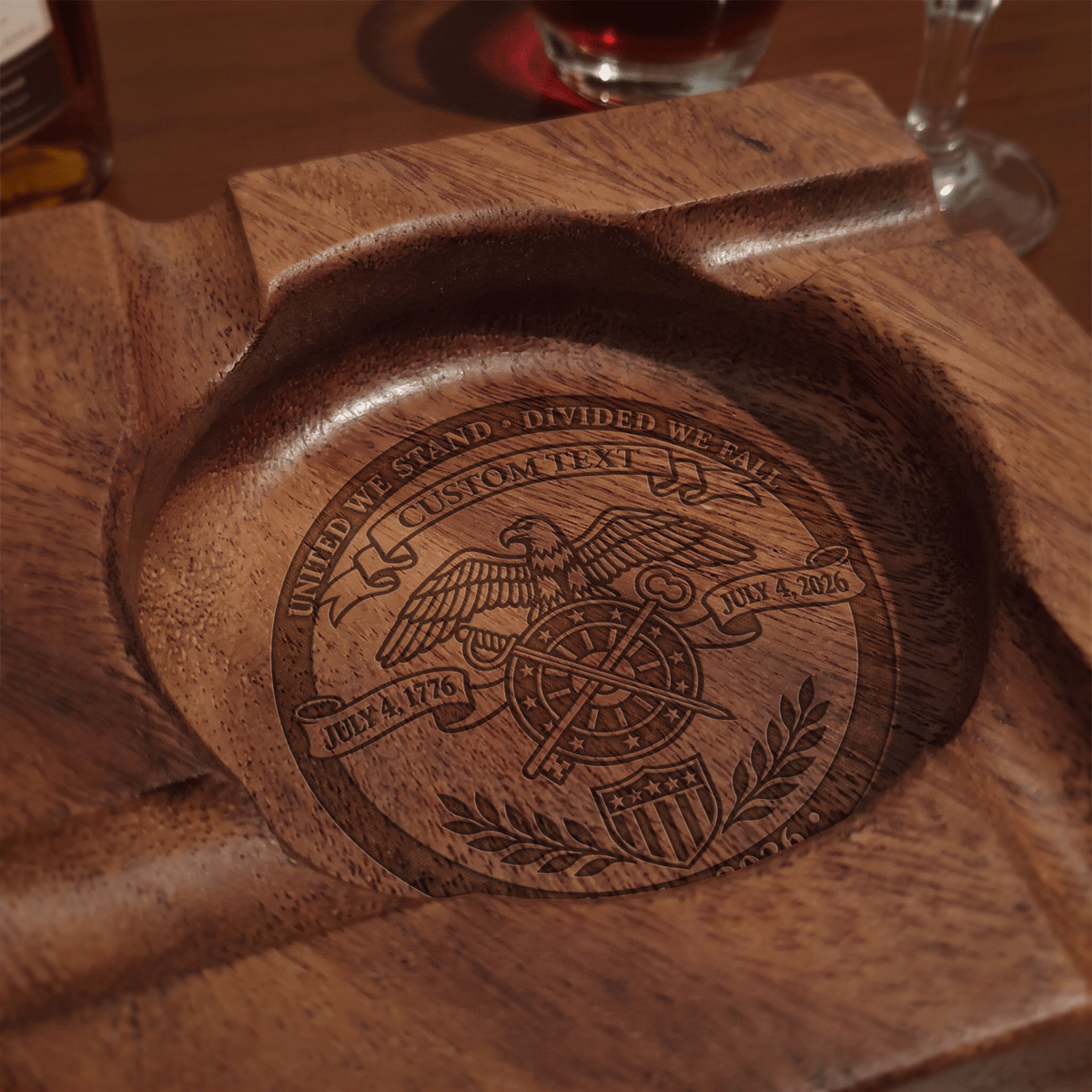 U.S. Army Wooden Ashtray Custom Rank Text Military Gift for Veterans