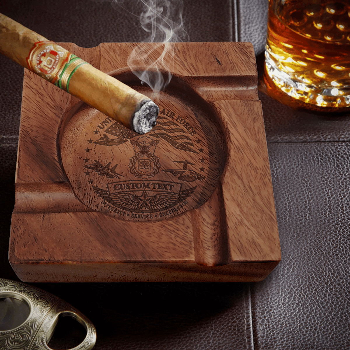 Custom U.S. Air Force Cigar Ashtray Personalized Military Rank and Text