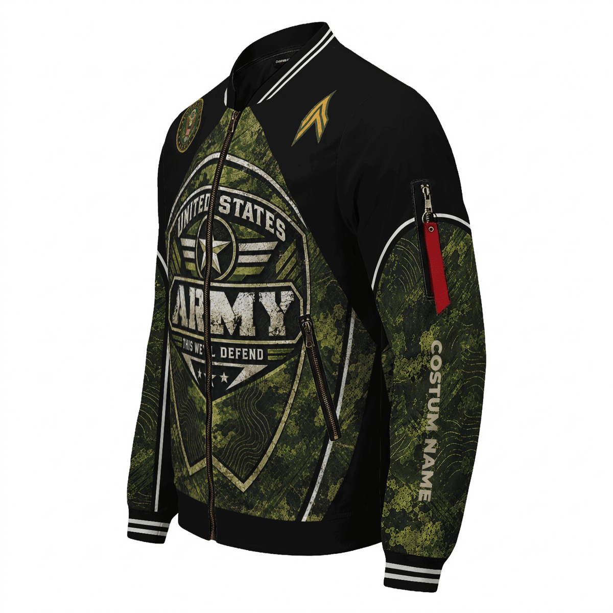 Custom U.S. Army Bomber Jacket Personalized Military Rank Text for Men