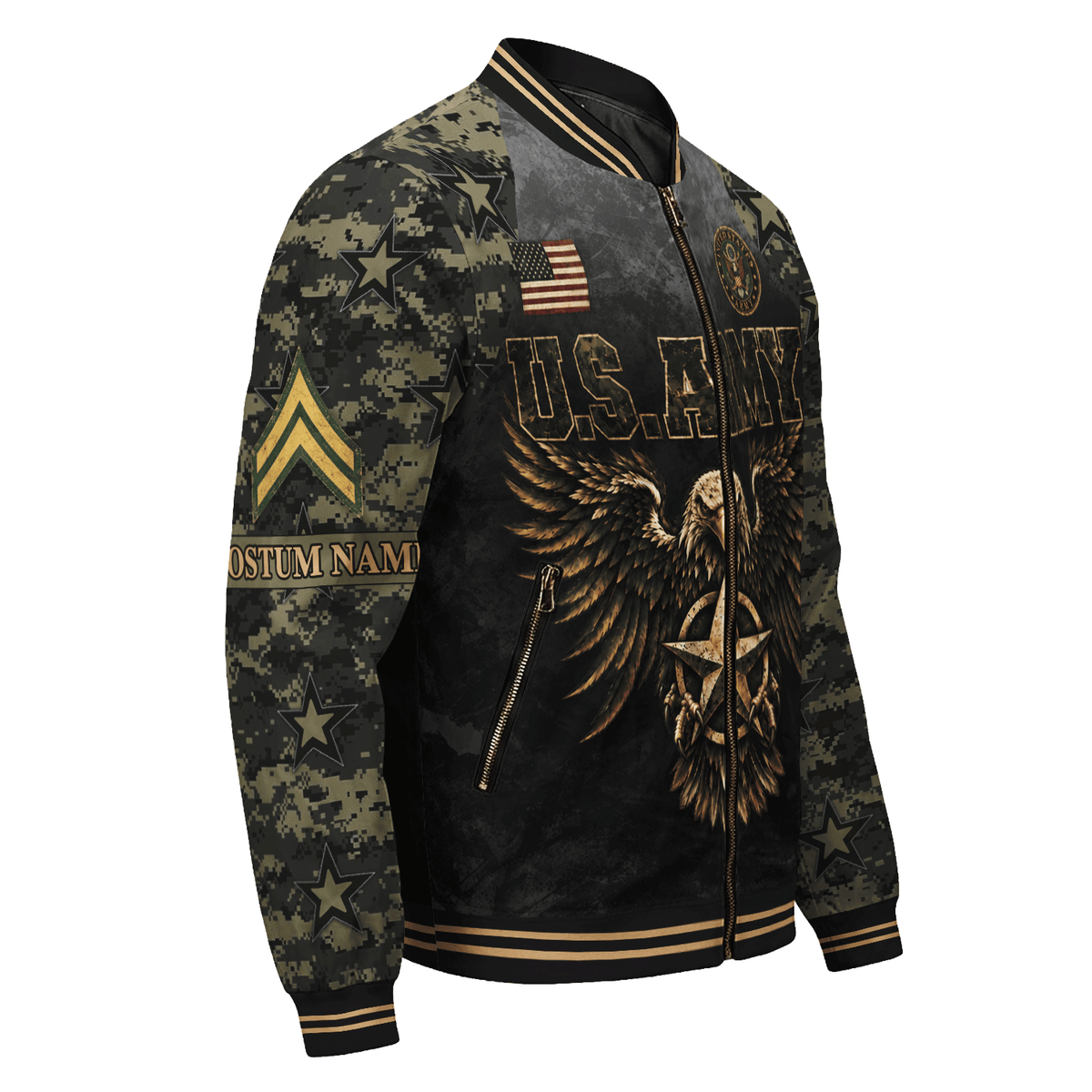 Personalized Army Soldier Bomber Jacket Custom Text Rank Service Gift