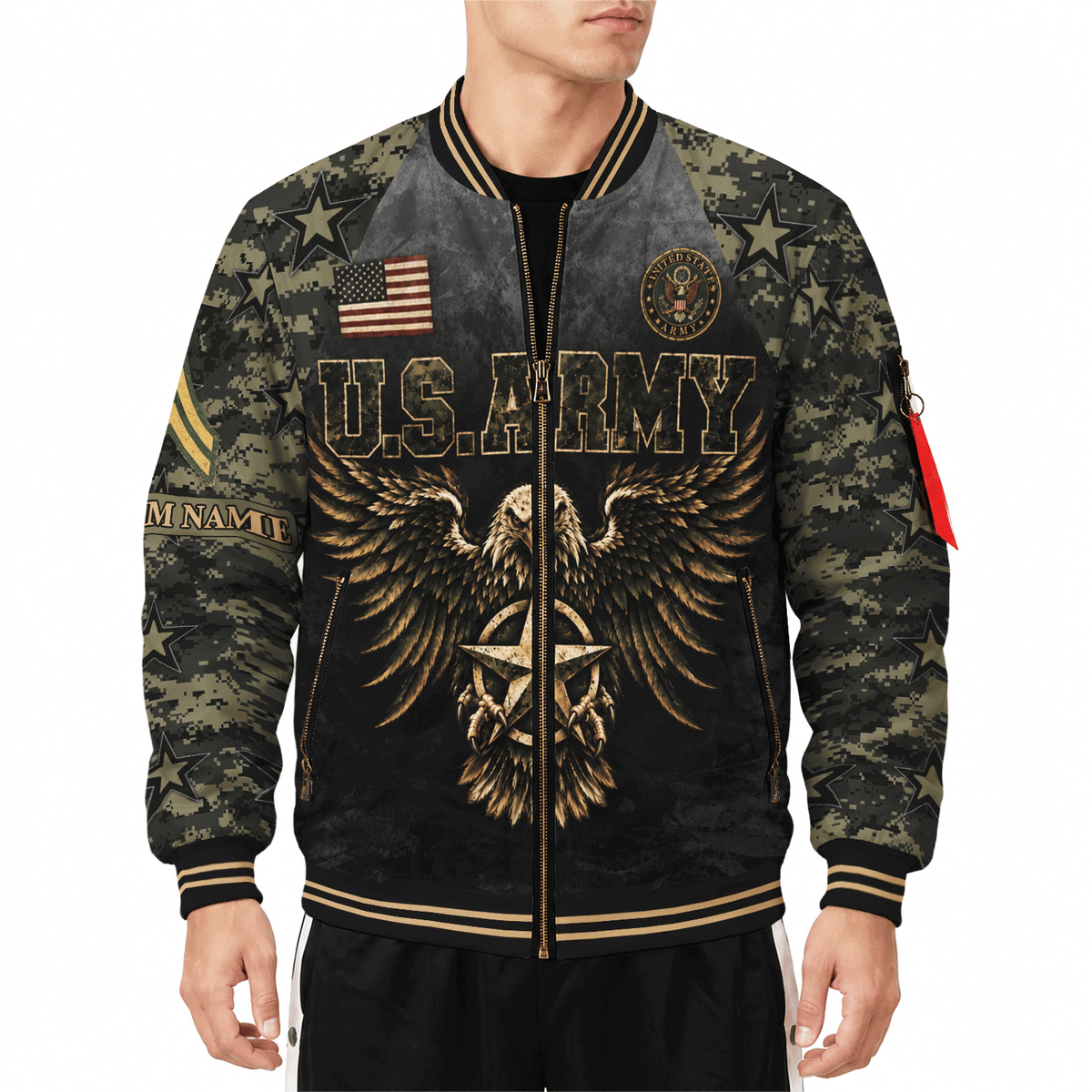 Personalized Army Soldier Bomber Jacket Custom Text Rank Service Gift