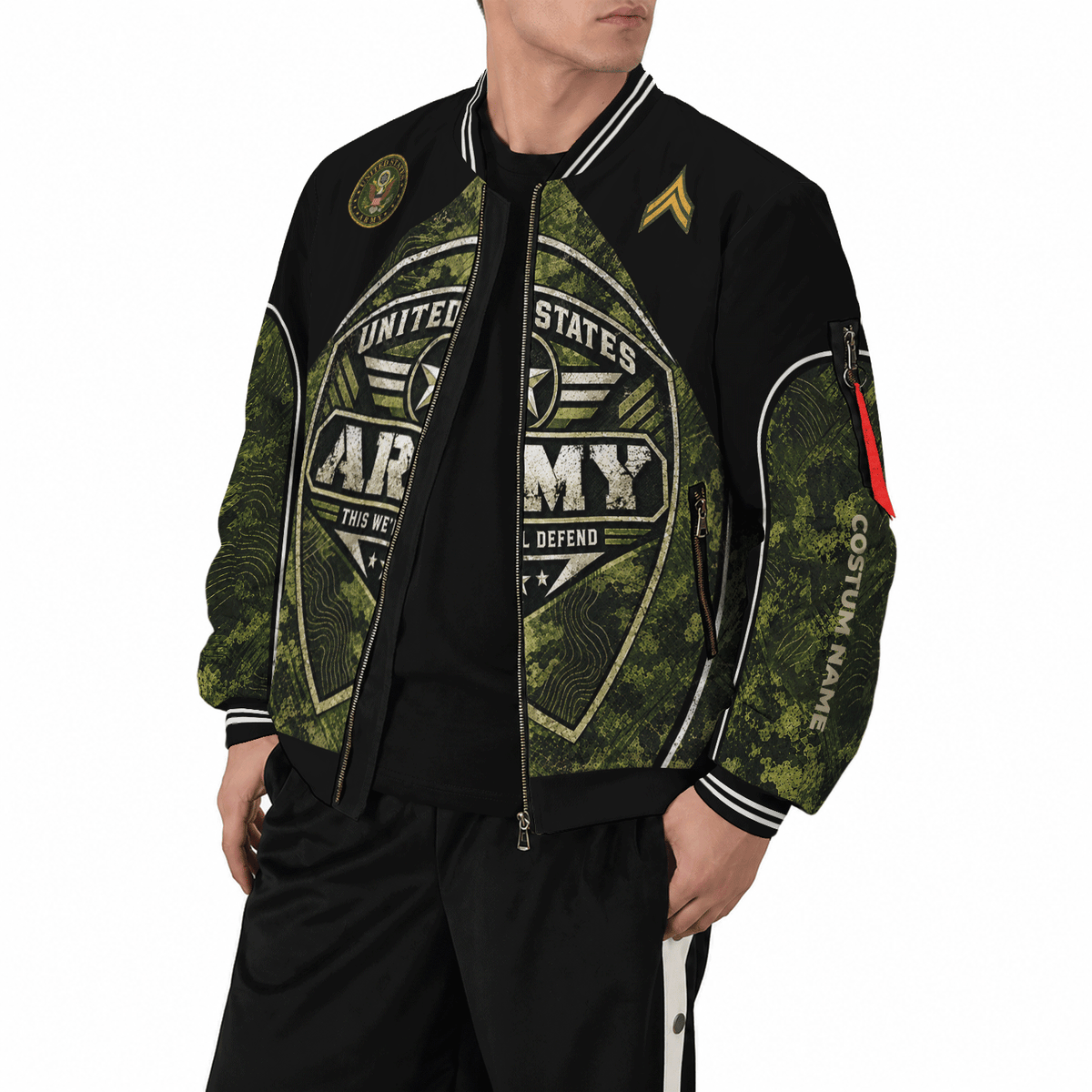 Custom U.S. Army Bomber Jacket Personalized Military Rank Text for Men