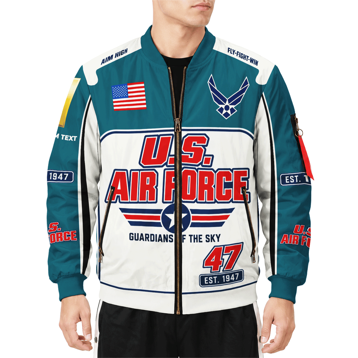 Personalized U.S. Air Force Bomber Jacket Custom Veteran Rank Service Text