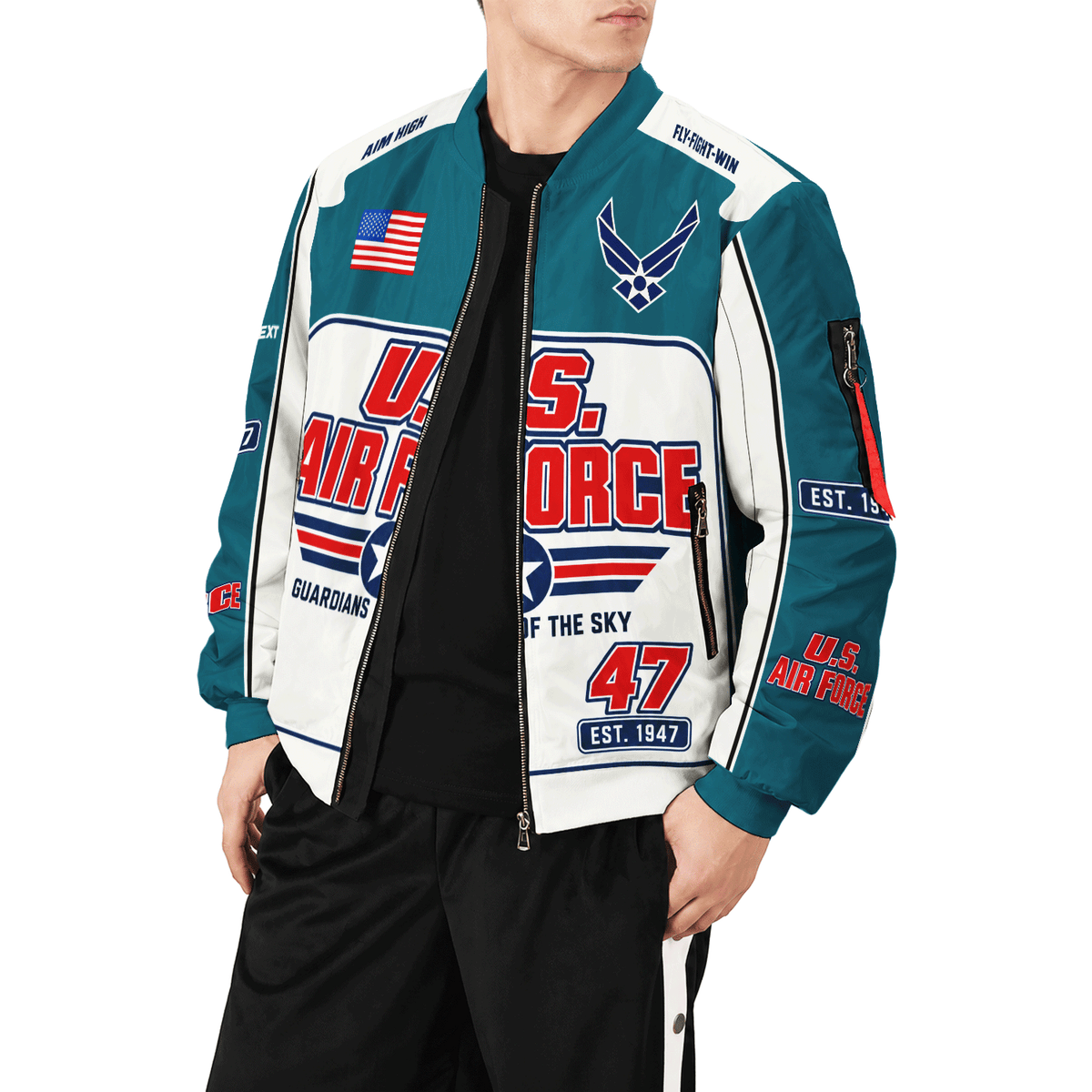Personalized U.S. Air Force Bomber Jacket Custom Veteran Rank Service Text