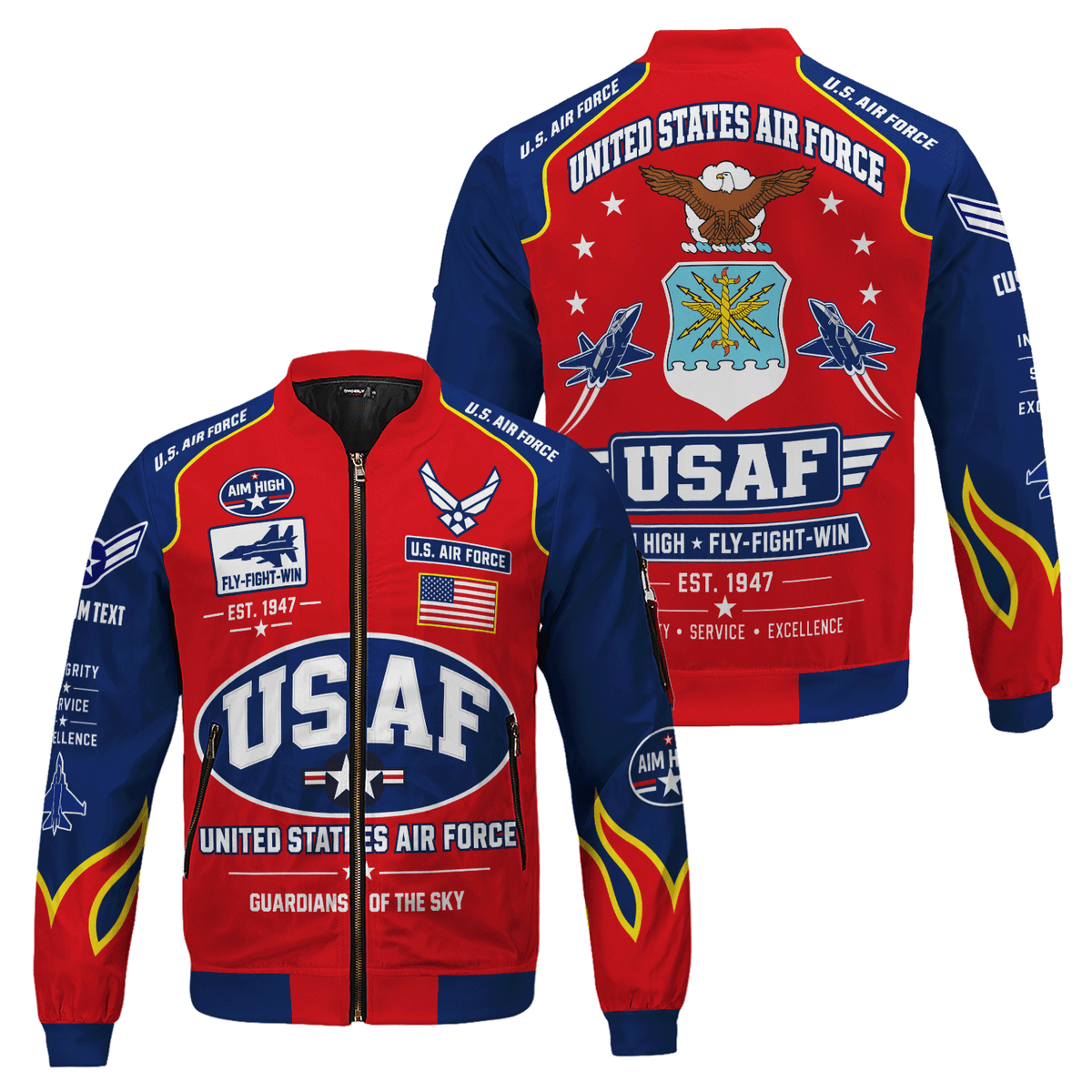 Air Force Service Member Bomber Jacket Custom Name Rank Personalized Gift