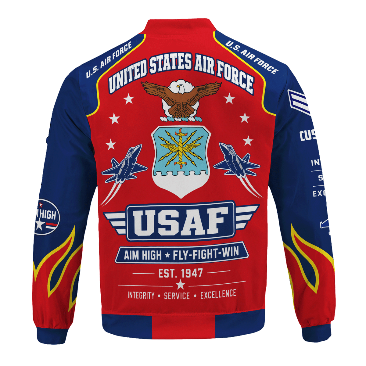 Air Force Service Member Bomber Jacket Custom Name Rank Personalized Gift