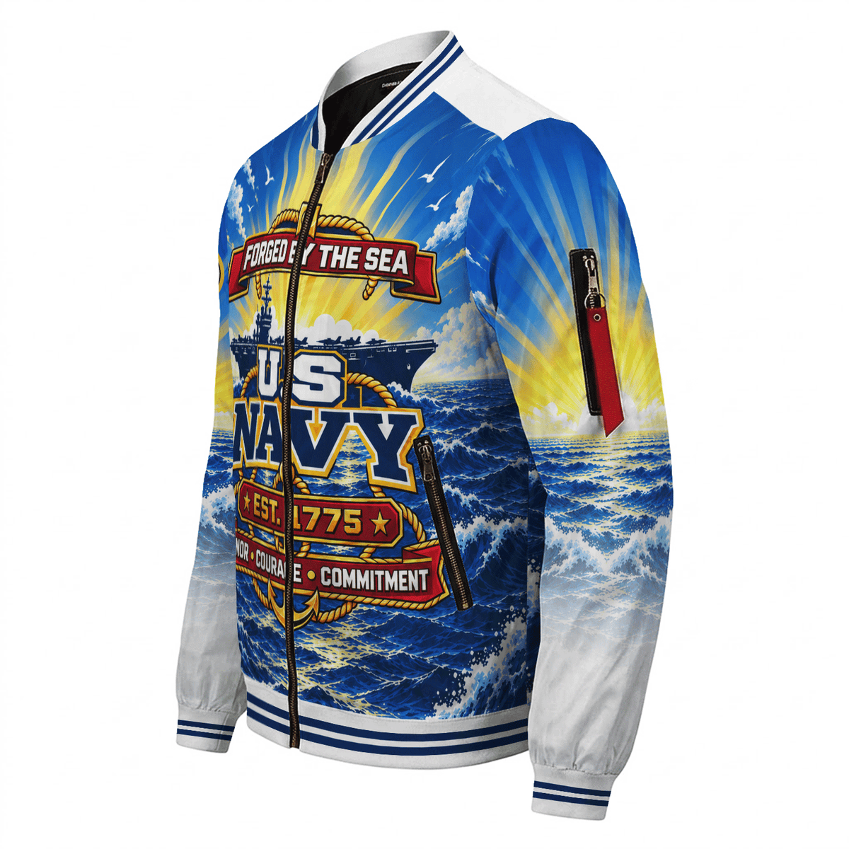 Personalized Navy Fleet Bomber Jacket Custom Military Rank & Service Text