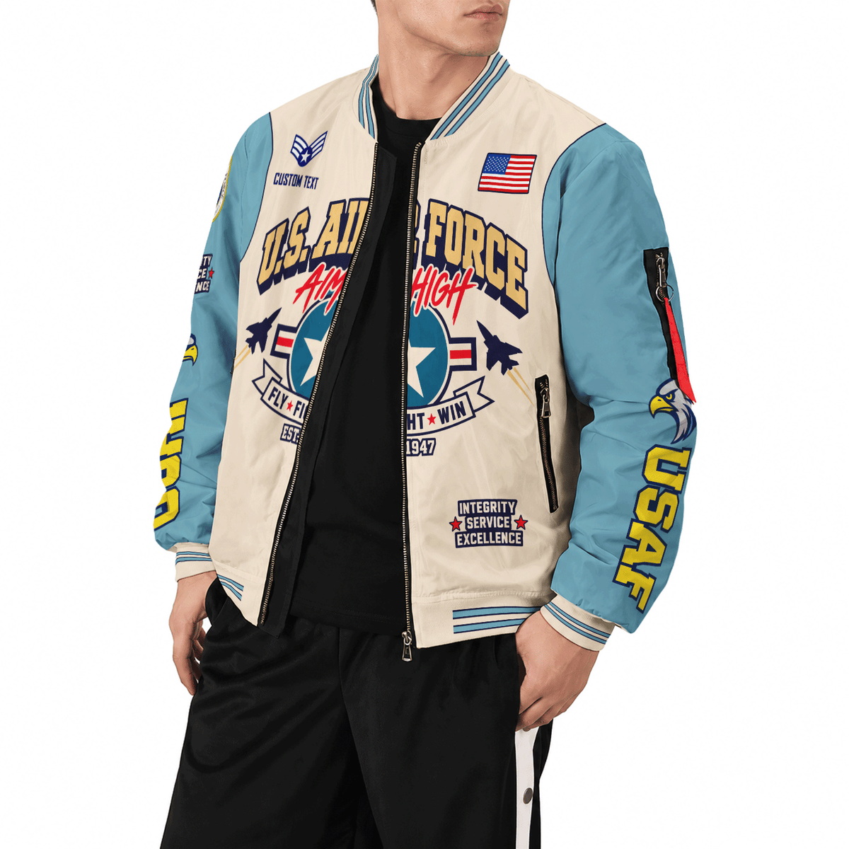 U.S. Air Force Veteran Bomber Jacket Personalized Service Rank & Name