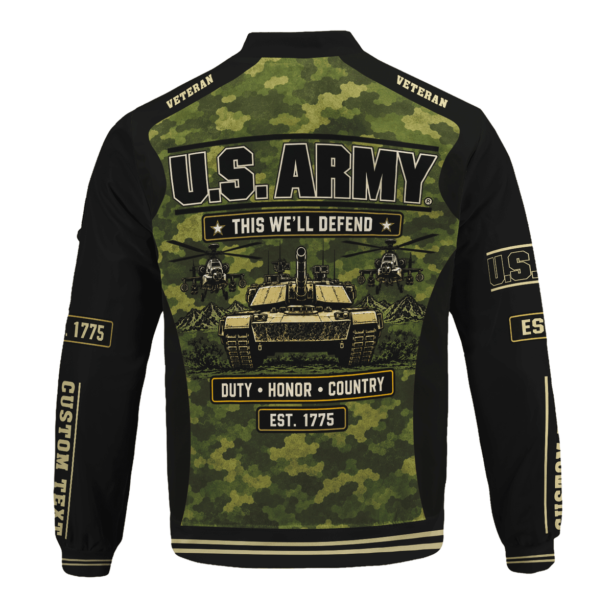 Personalized Army Veteran Bomber Jacket Custom Service Rank & Name