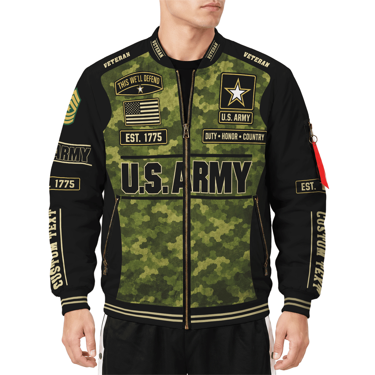 Personalized Army Veteran Bomber Jacket Custom Service Rank & Name