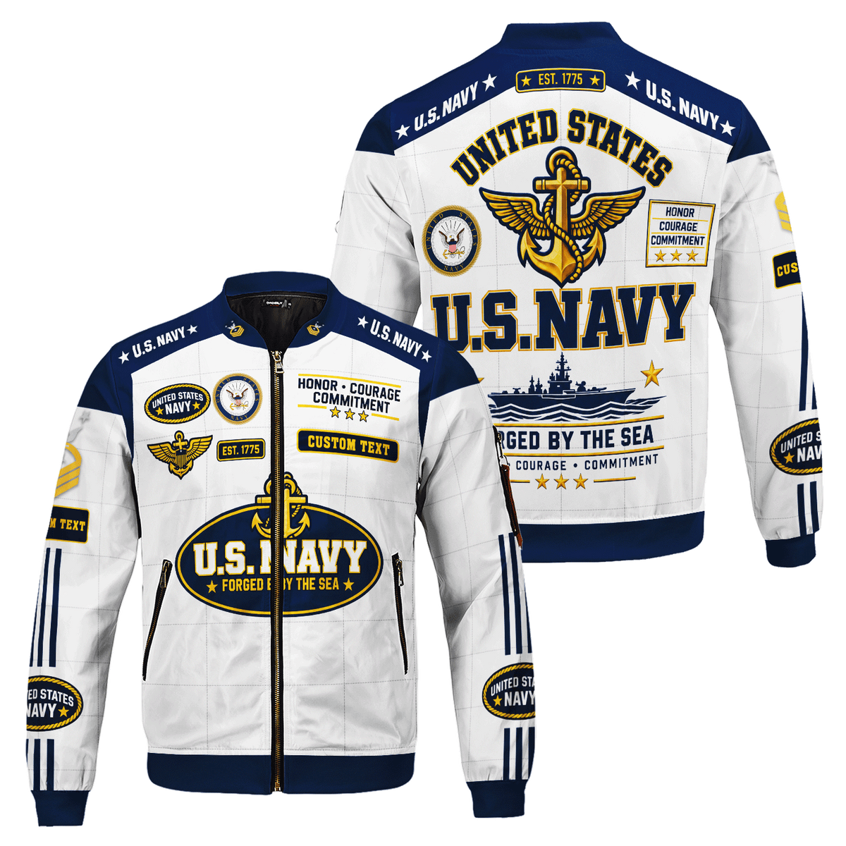 Personalized Navy Veteran Bomber Jacket Custom Service Rank & Name