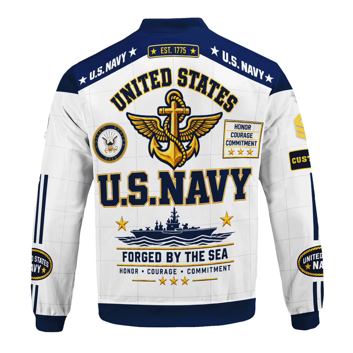 Personalized Navy Veteran Bomber Jacket Custom Service Rank & Name