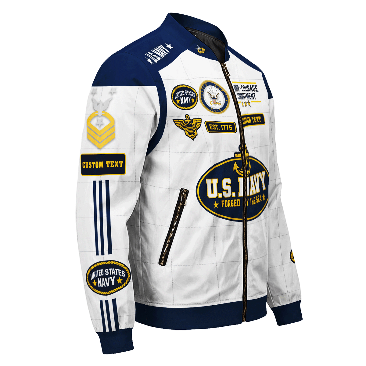 Personalized Navy Veteran Bomber Jacket Custom Service Rank & Name