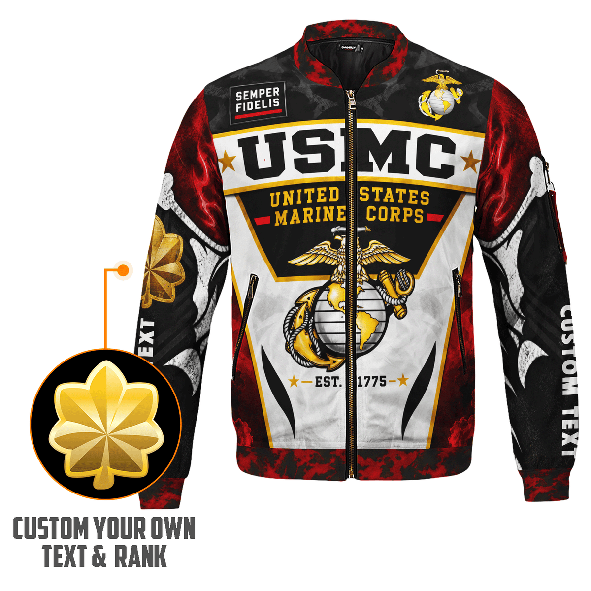 Custom USMC Veteran Bomber Jacket Personalized Name Rank Marine Gift
