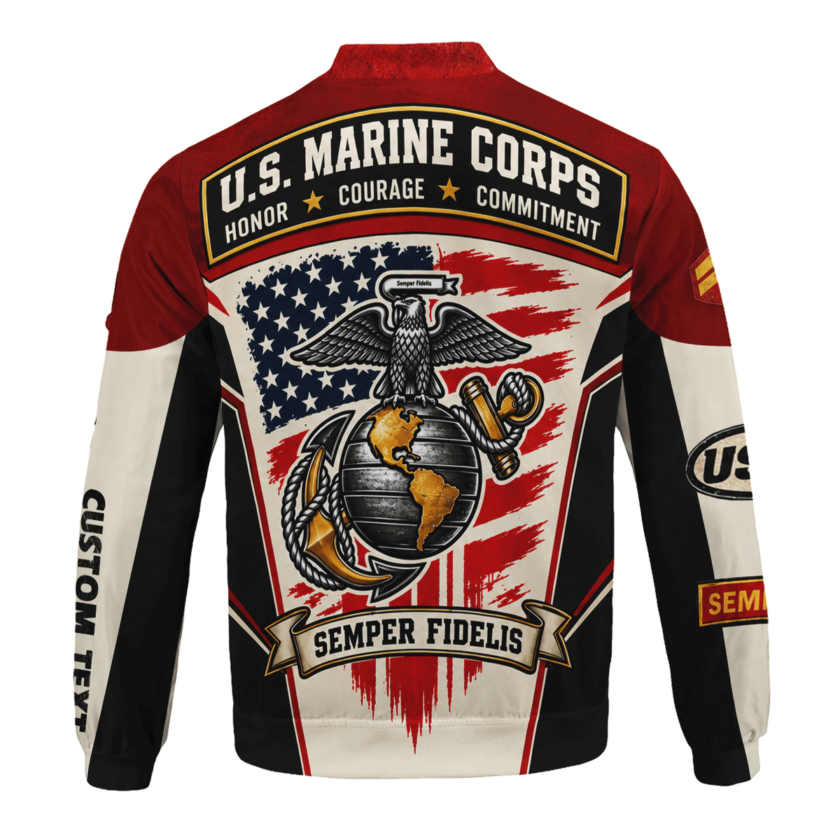 Personalized U.S. Marine Corps Bomber Jacket Custom Rank & Text Veteran Gift