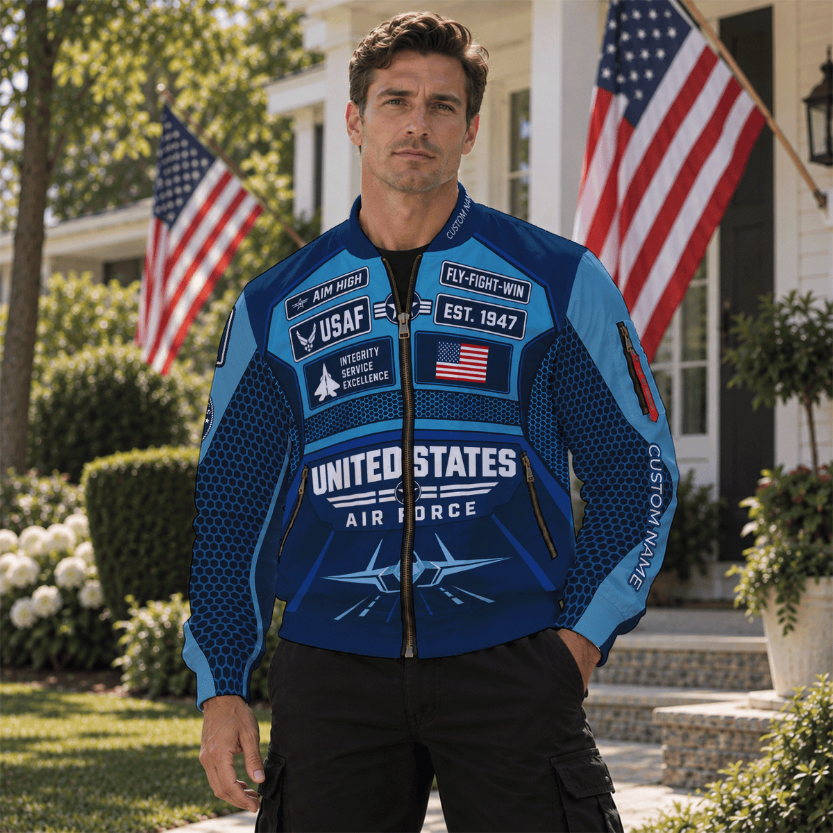 Custom USAF Bomber Jacket Personalized Military Rank Name Airman Gift