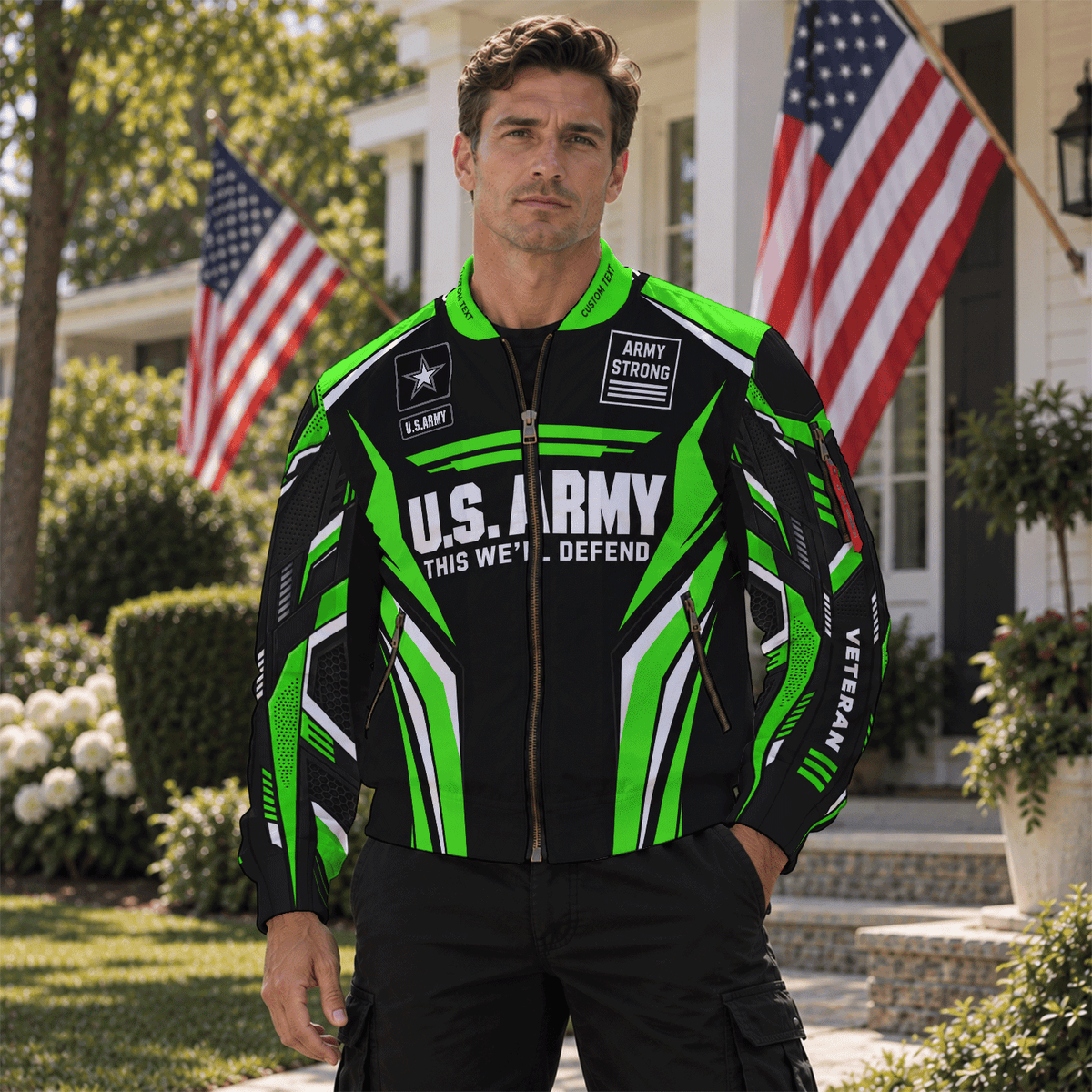U.S. Army Custom Rank Bomber Jacket Personalized Veteran Service Apparel