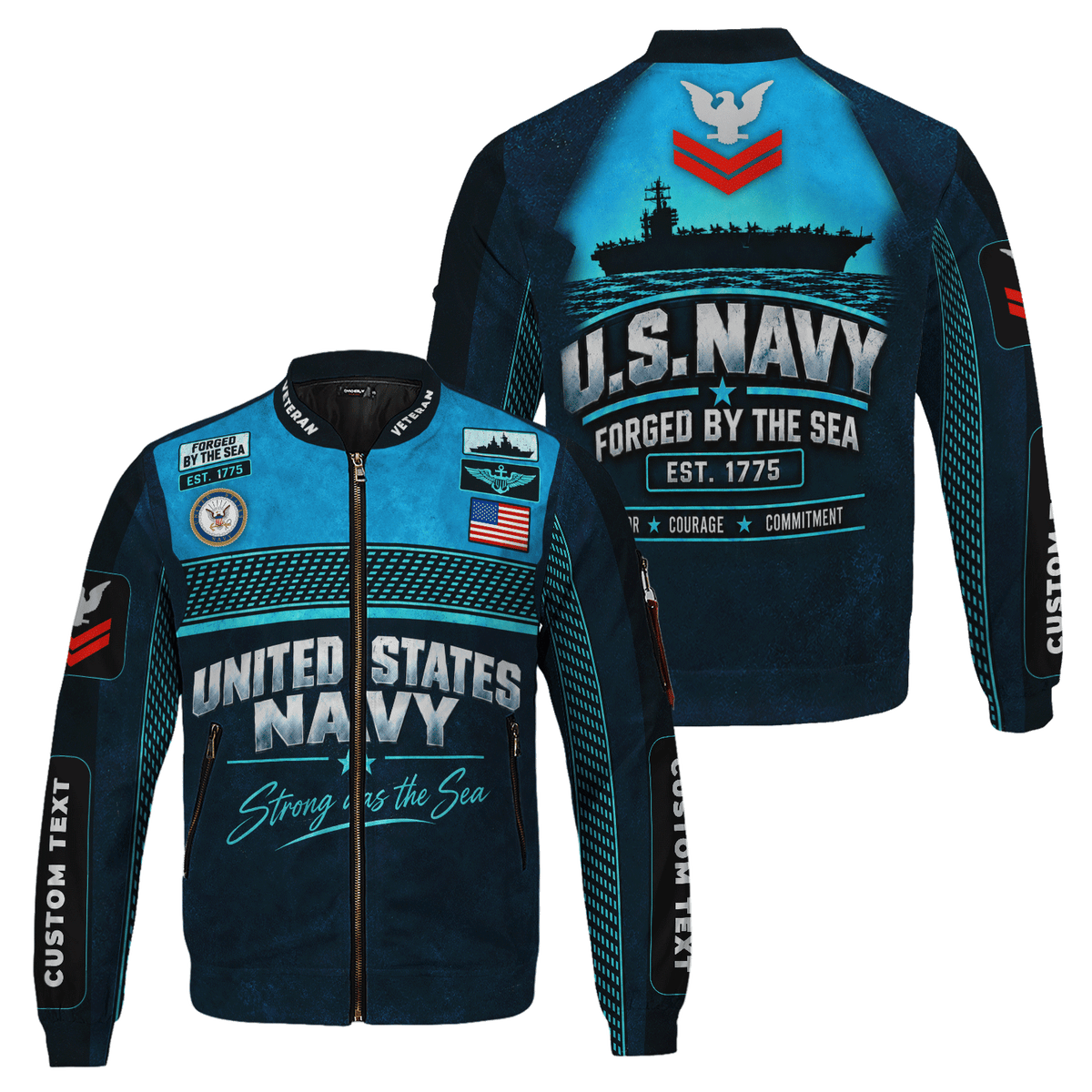U.S. Navy Sailor Bomber Jacket Personalized Rank Text Military Apparel