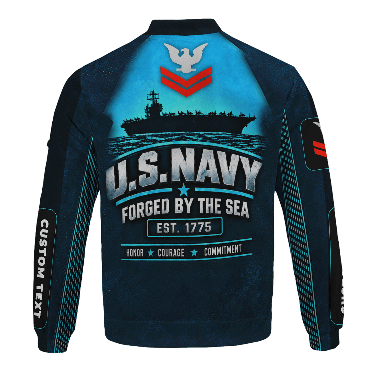 U.S. Navy Sailor Bomber Jacket Personalized Rank Text Military Apparel