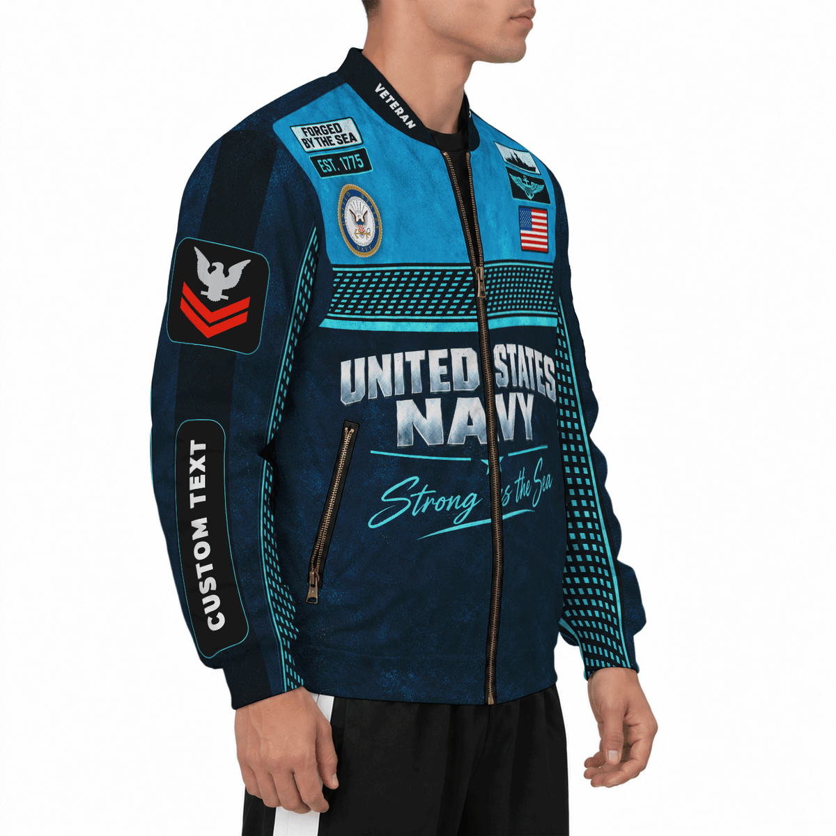 U.S. Navy Sailor Bomber Jacket Personalized Rank Text Military Apparel