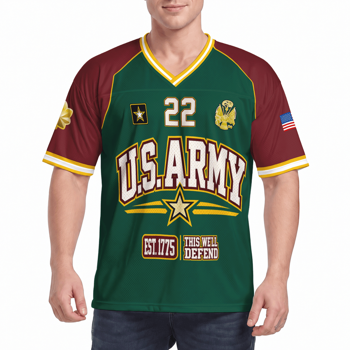 Custom U.S. Army Jersey Personalized Rank Name and Military Text Gift