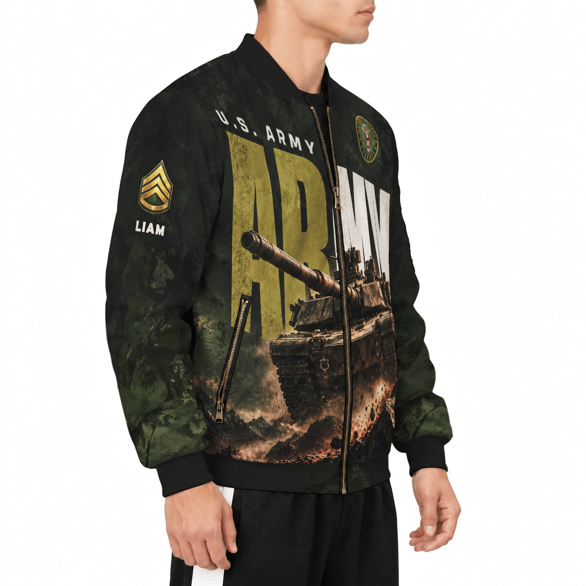 U.S. Army Military Bomber Jacket Custom Rank Name Personalized for Veterans