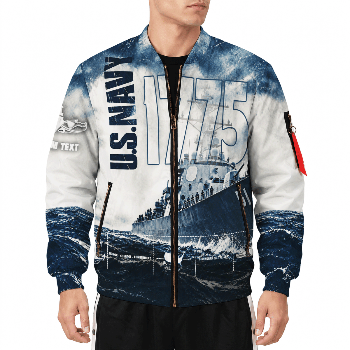 U.S. Navy Veteran Bomber Jacket Custom Military Rank & Text