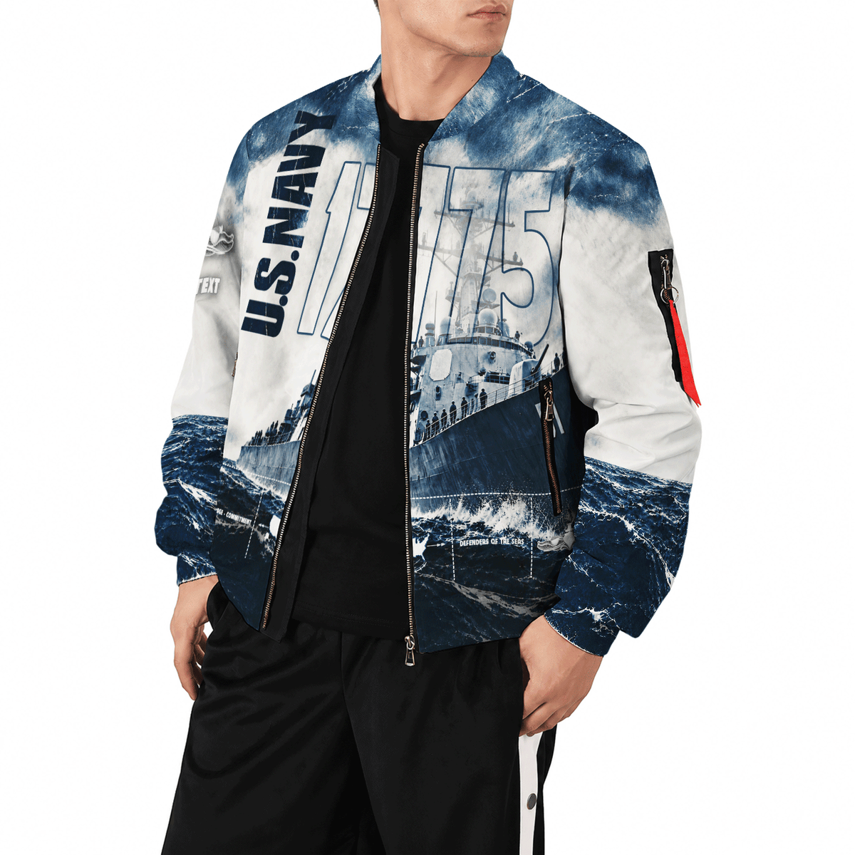 U.S. Navy Veteran Bomber Jacket Custom Military Rank & Text