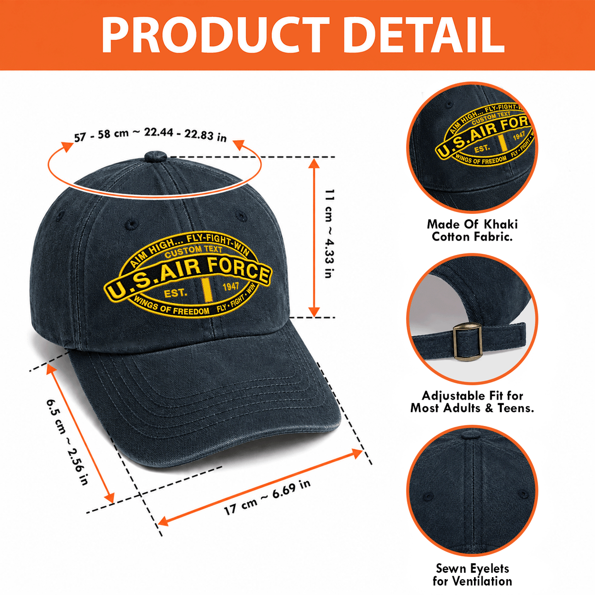 Custom Air Force Veteran Washed Cap Personalized Military Rank and Text