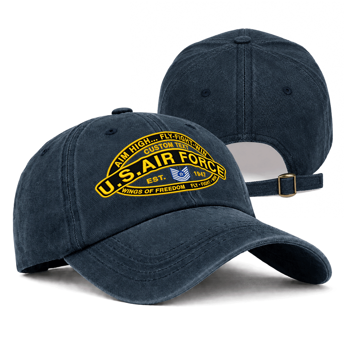 Custom Air Force Veteran Washed Cap Personalized Military Rank and Text