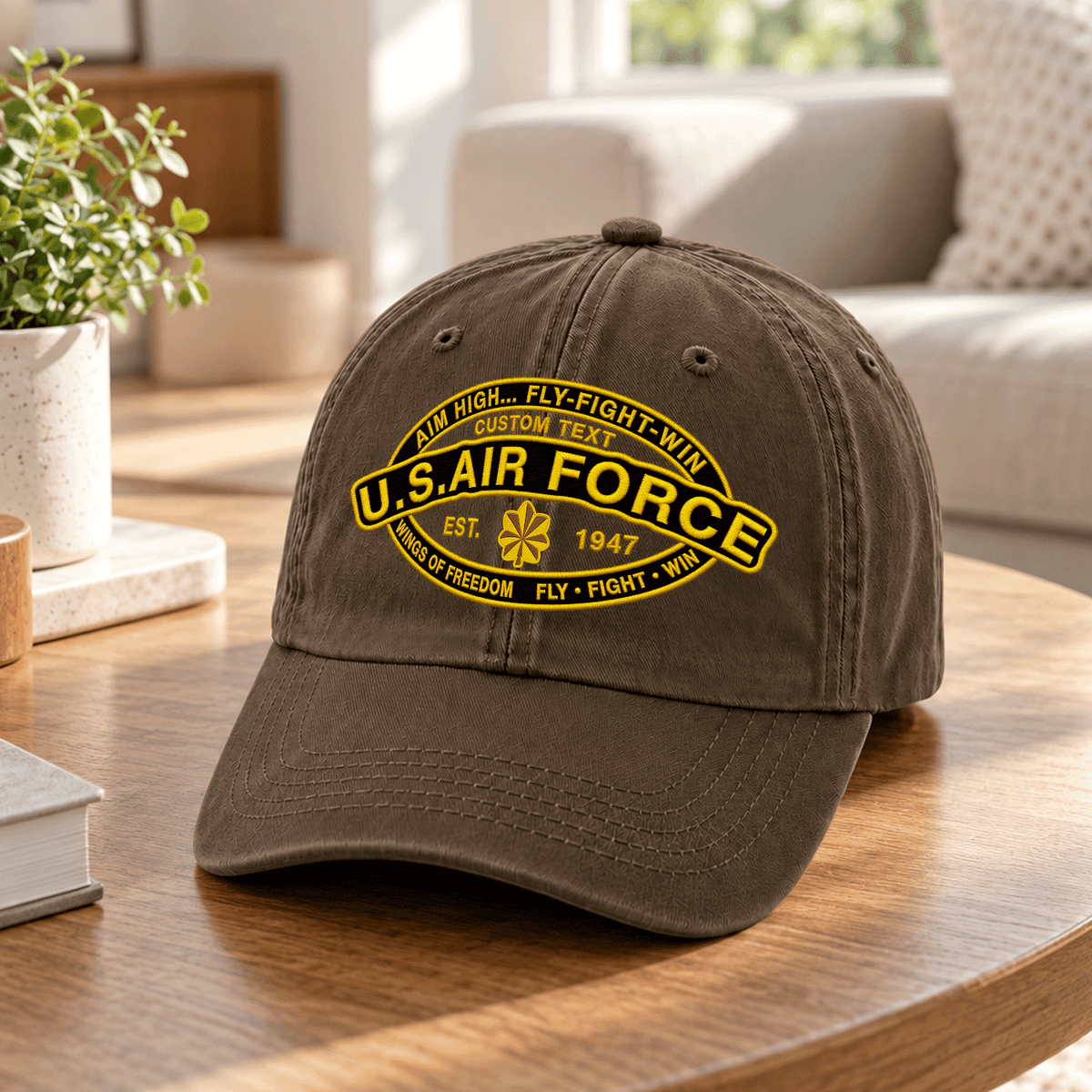 Custom Air Force Veteran Washed Cap Personalized Military Rank and Text