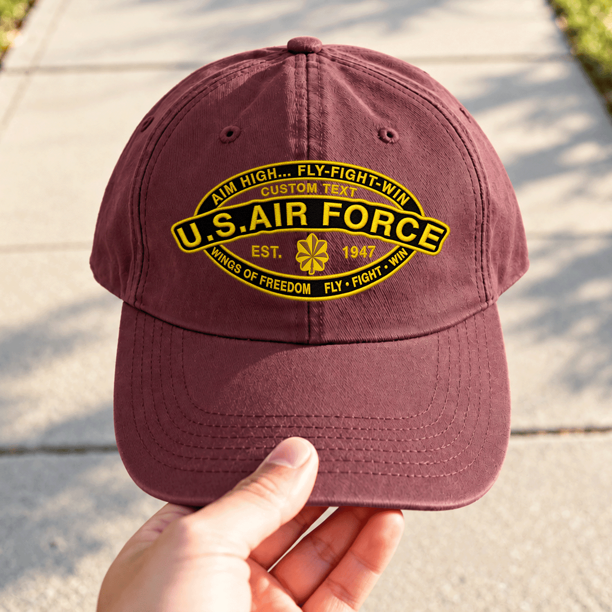 Custom Air Force Veteran Washed Cap Personalized Military Rank and Text