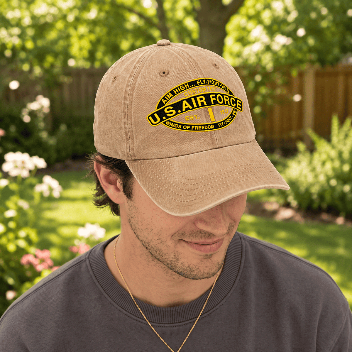 Custom Air Force Veteran Washed Cap Personalized Military Rank and Text