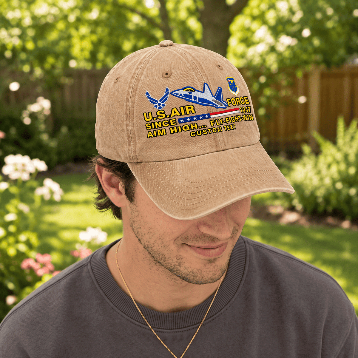 U.S. Air Force Washed Cap Personalized Rank Text Military Gift