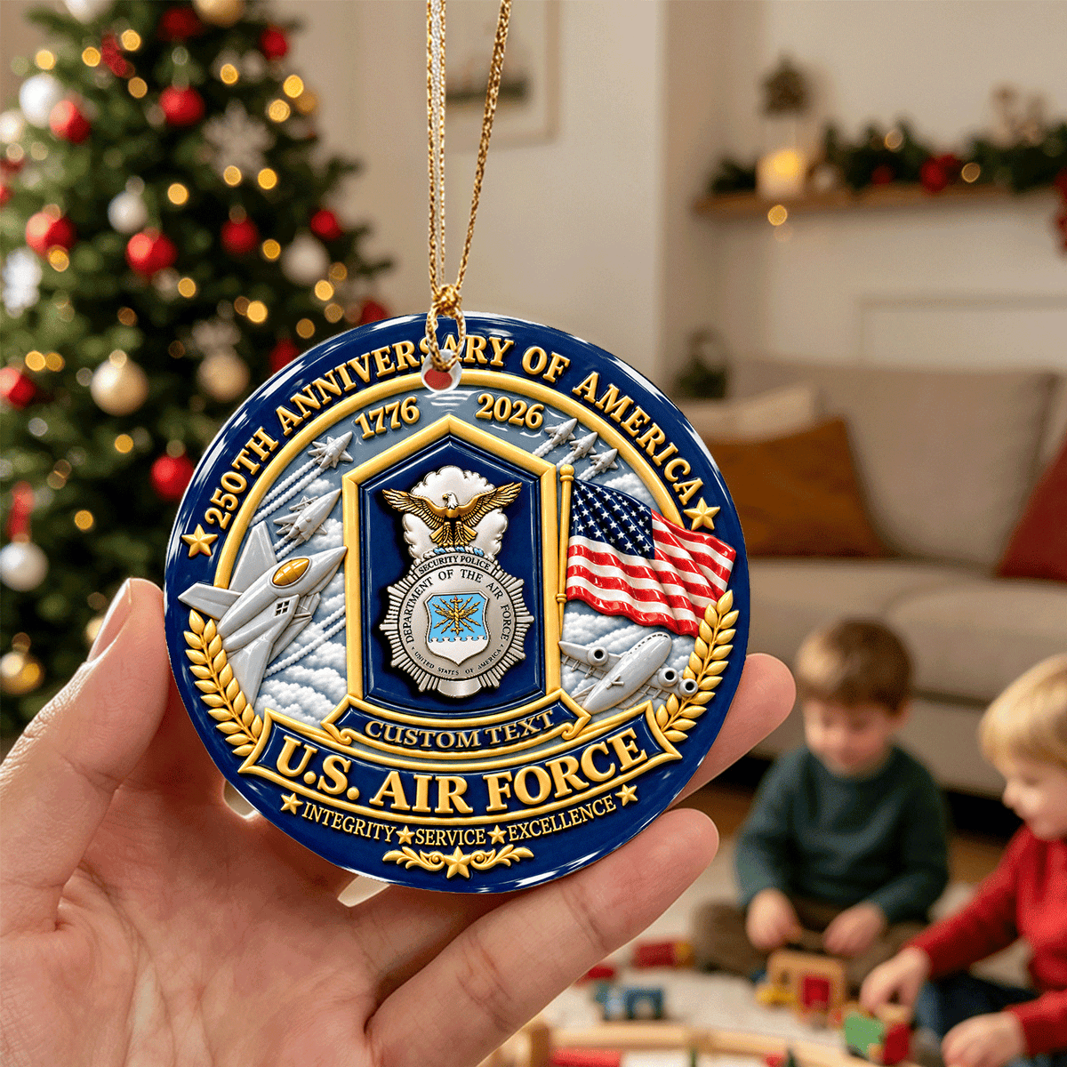 Personalized U.S. Air Force 3D Relief Ceramic Ornament Custom Rank and Text