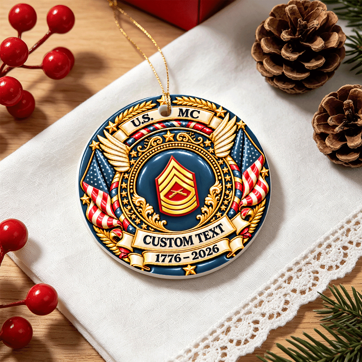 USMC 3D Relief Ornament Custom Rank and Personalized Text