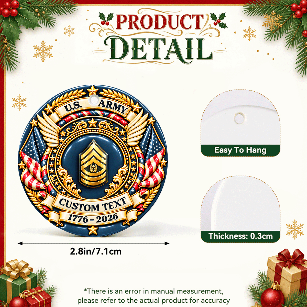 U.S. Air Force 3D Relief Ornament Custom Military Rank and Custom Text
