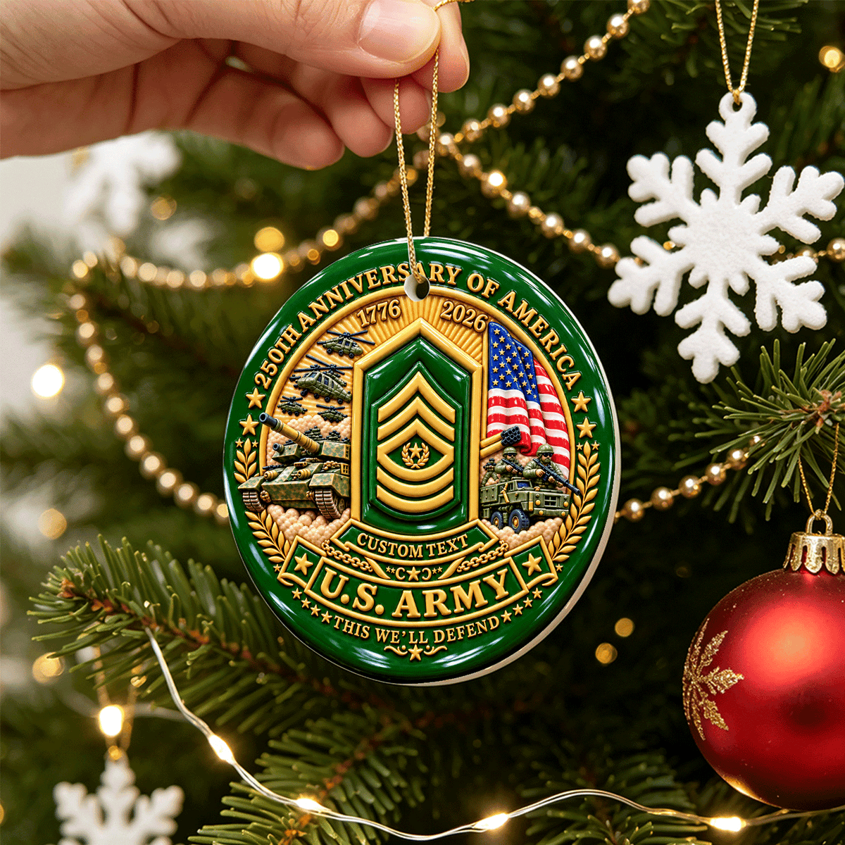 Personalized Army Military Ceramic Ornament Custom Rank and Text